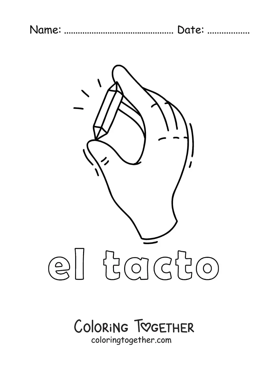 Coloring page of a hand touching glass