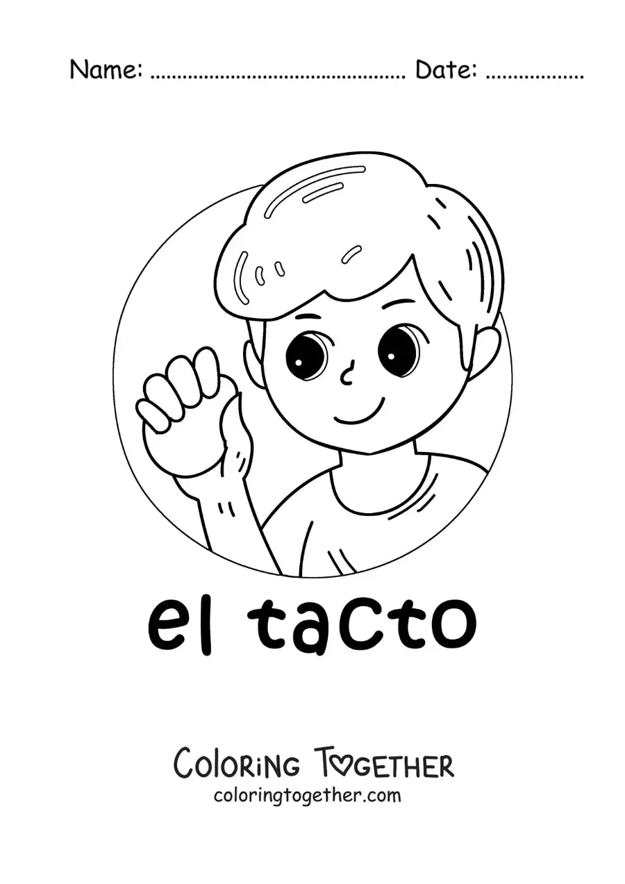 Coloring page of a boy touching a ball with his hand