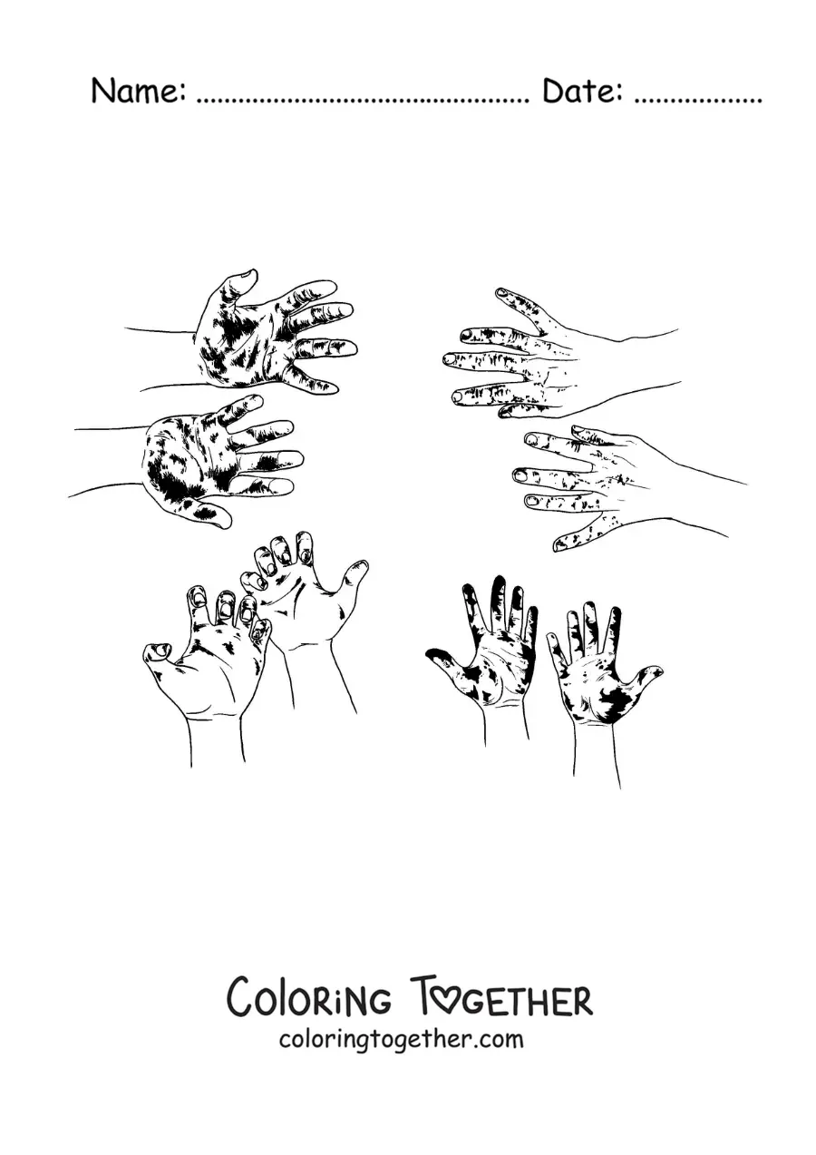 Coloring page of dirty palms of the hands