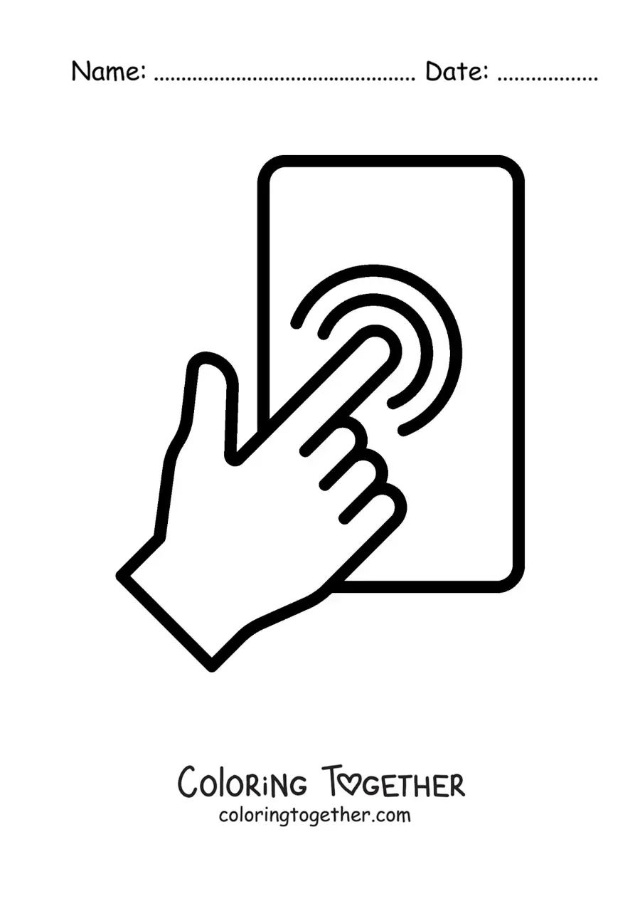 Coloring page of a finger touching a touchscreen