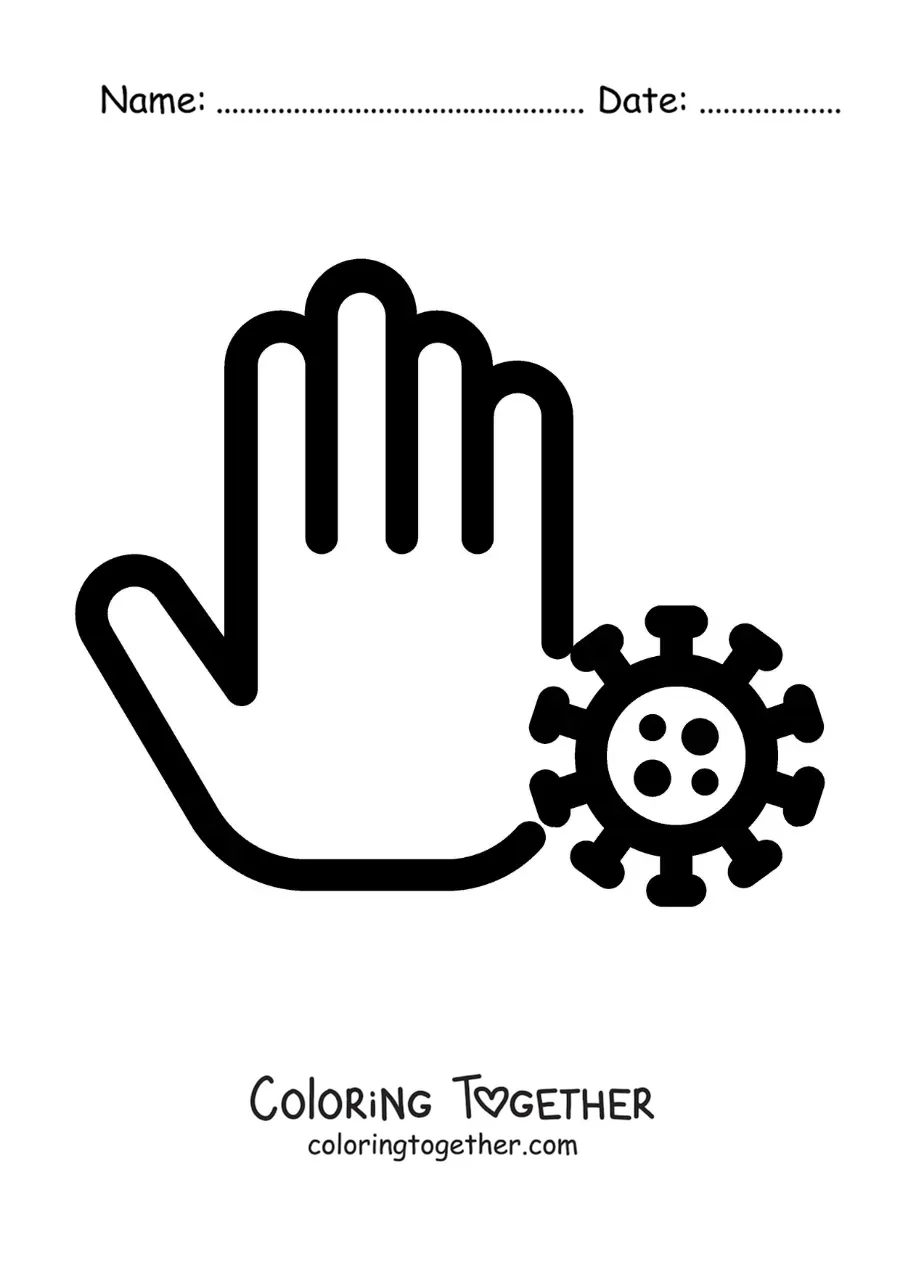 Coloring page of a dirty hand contaminated by a virus