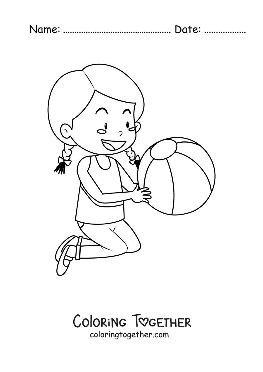 Coloring page of a girl with an inflatable ball