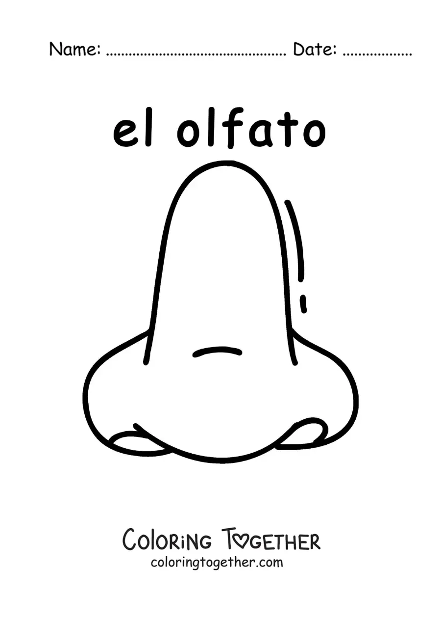 Coloring page of an educational worksheet on the sense of smell