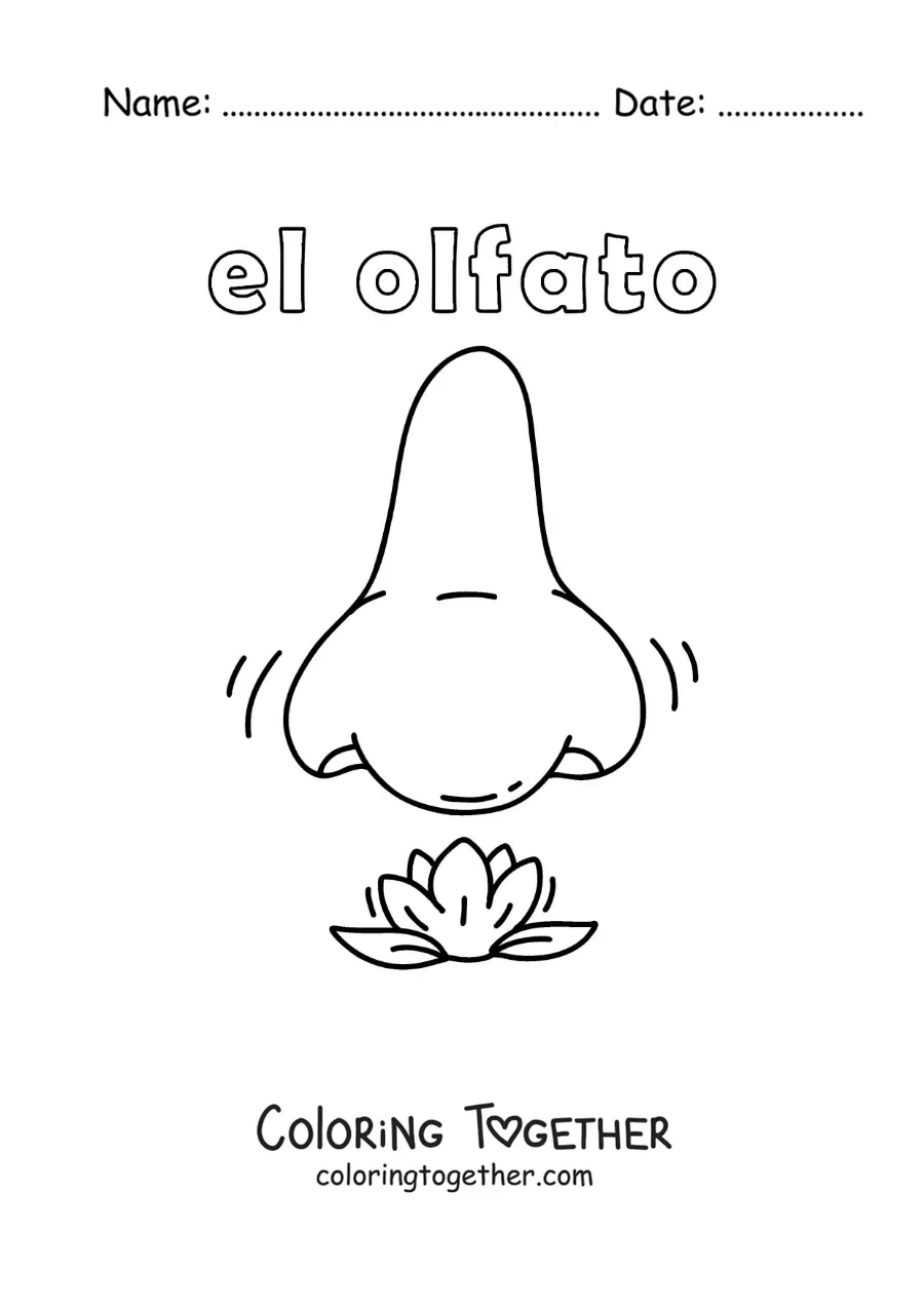 Coloring page of a nose smelling a flower
