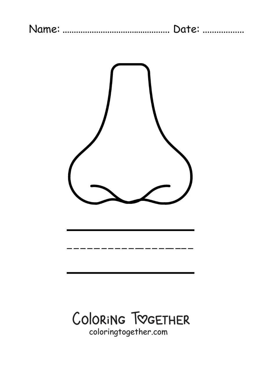 Coloring page of an educational activity for kids about the sense of smell