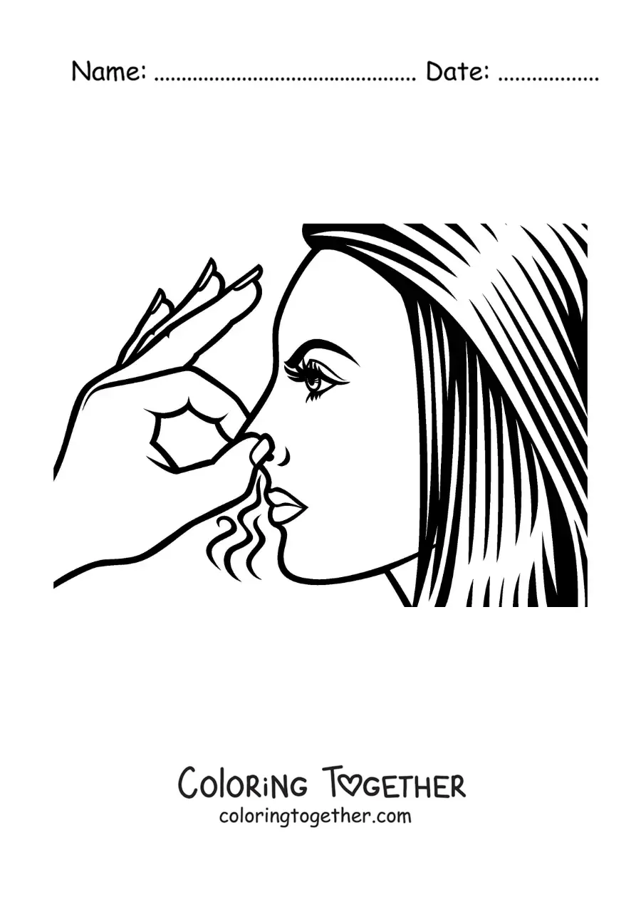Coloring page of a woman covering her nose