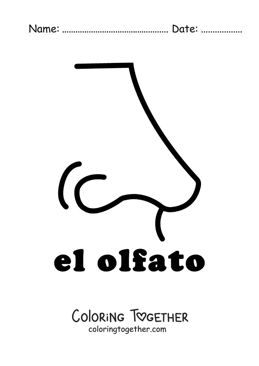 Coloring page of the nose as a symbol of the sense of smell