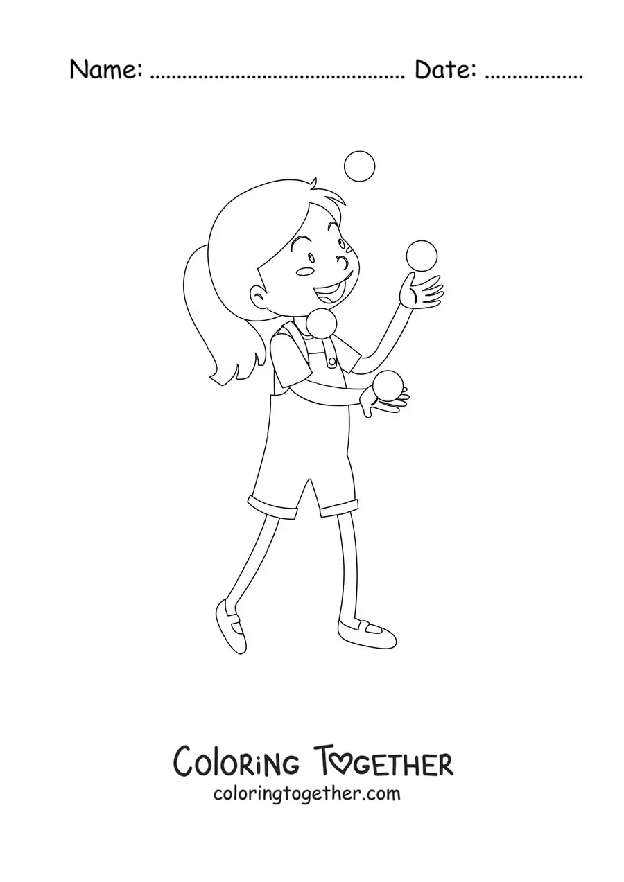 Coloring page of a girl juggling