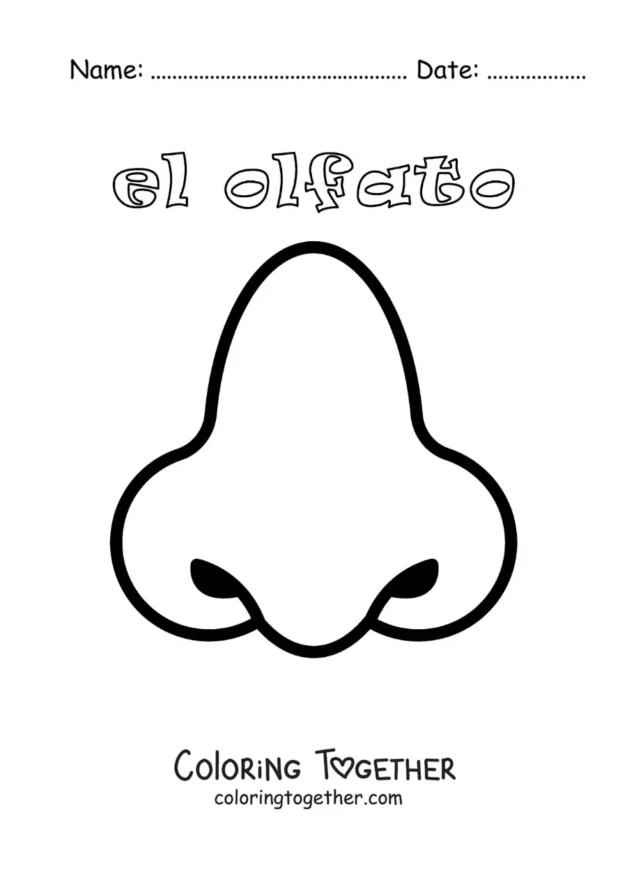 Coloring page of the nose and the sense of smell for kids
