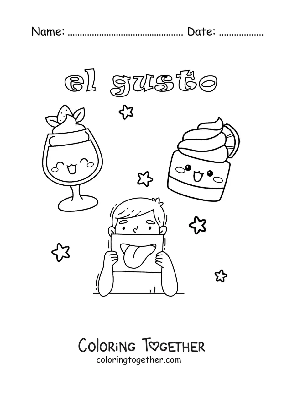 Coloring page of cartoon sweets and the sense of taste