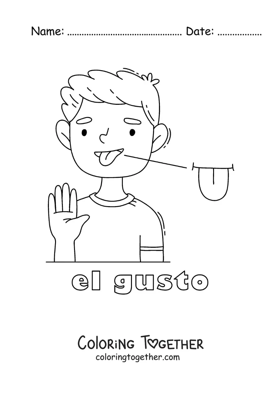 Coloring page of the sense of taste in the human body for kids