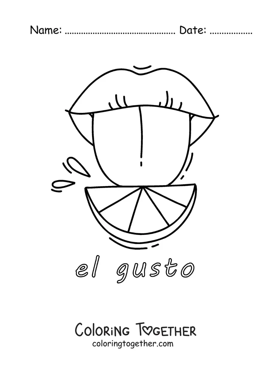 Coloring page of a tongue and a sour lemon
