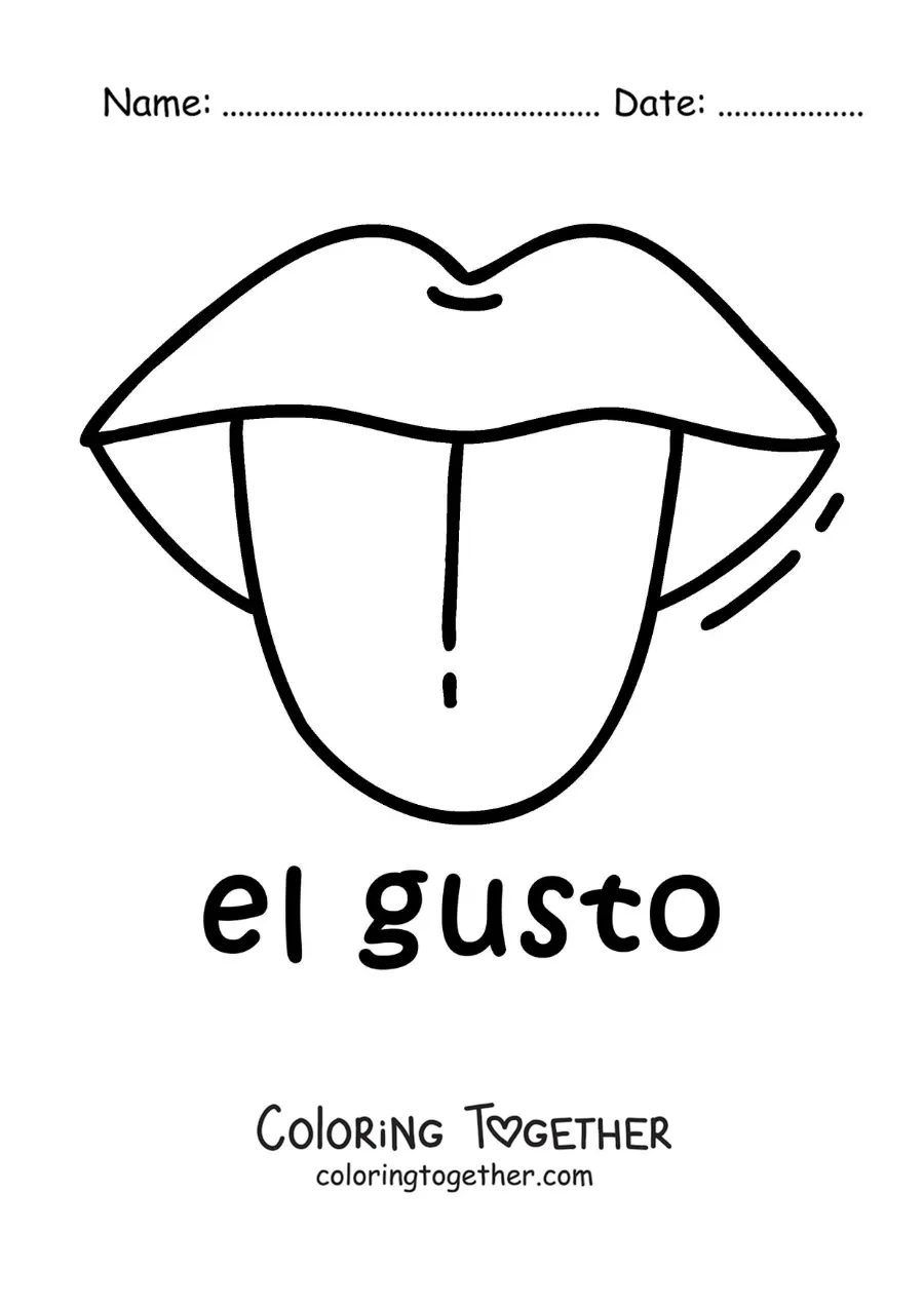 Coloring page of an educational worksheet on the sense of taste