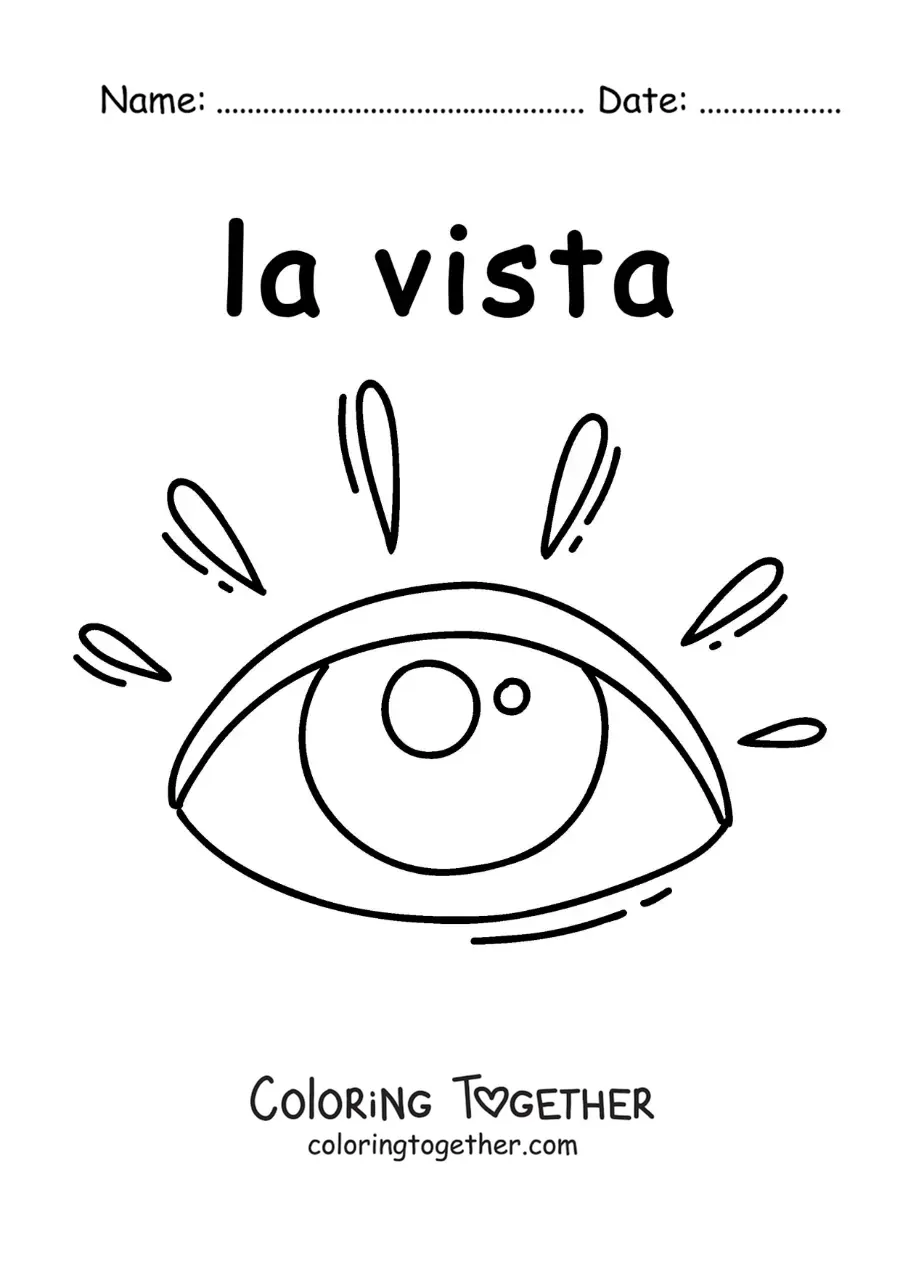 Coloring page of an educational worksheet about the sense of sight