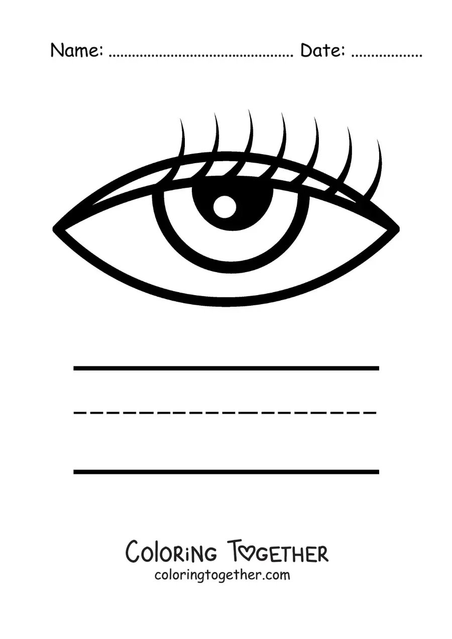 Coloring page of an educational activity for kids about the sense of sight