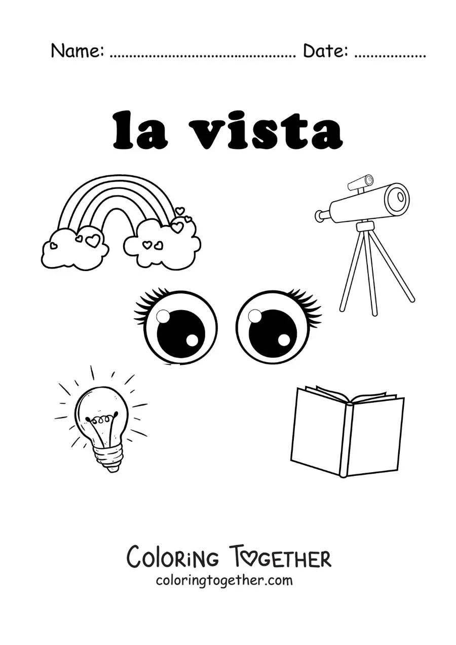 Coloring page of symbols of the sense of sight for kids