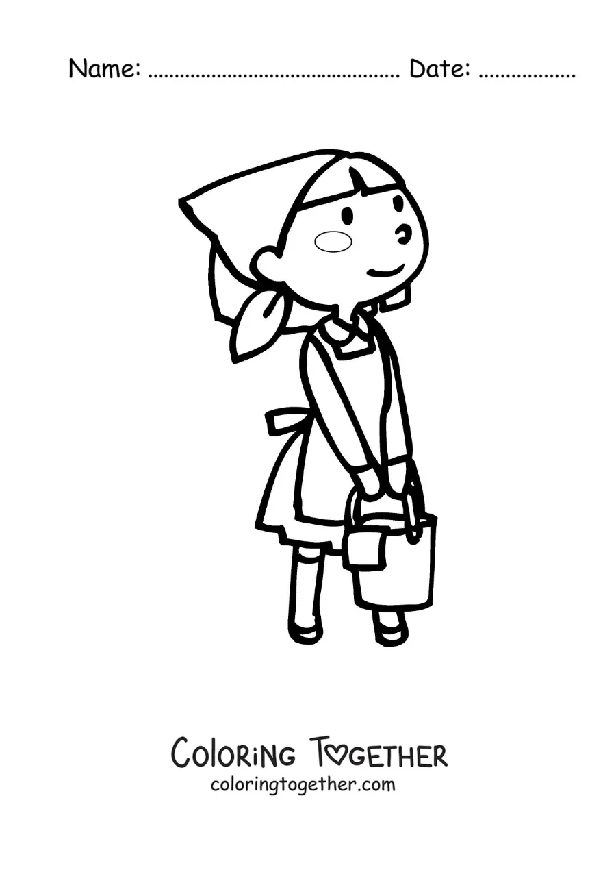 Coloring page of a cartoon housewife