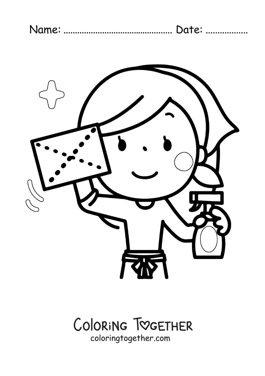 Coloring page of a woman cleaning