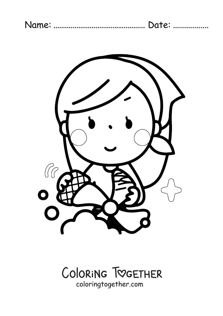 Coloring page of a cartoon mom cleaning a fan