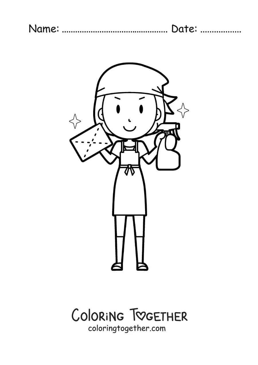 Coloring page of a mom ready to clean her house