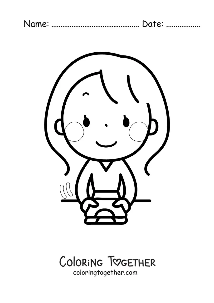 Coloring page of a woman folding the freshly washed laundry