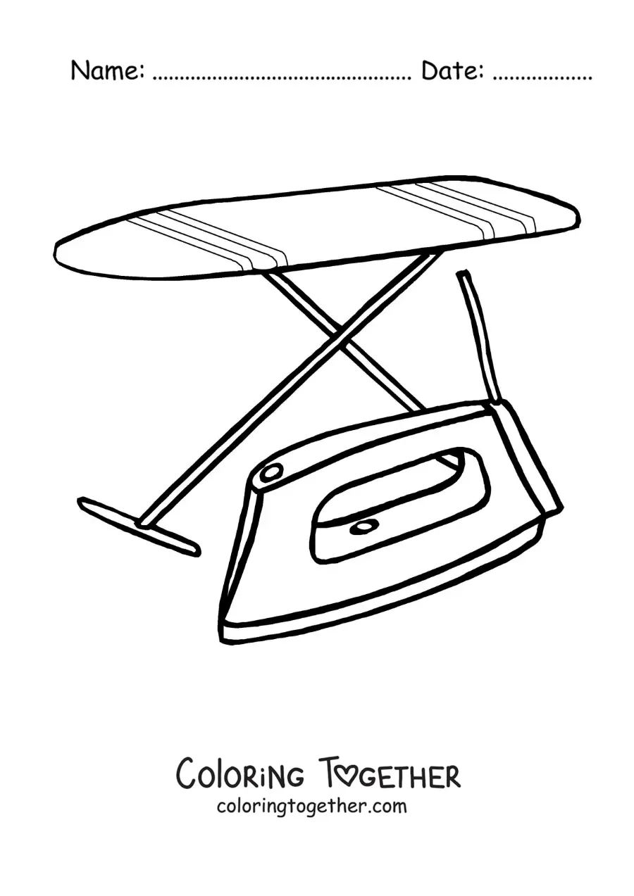 Coloring page of an ironing board and an iron