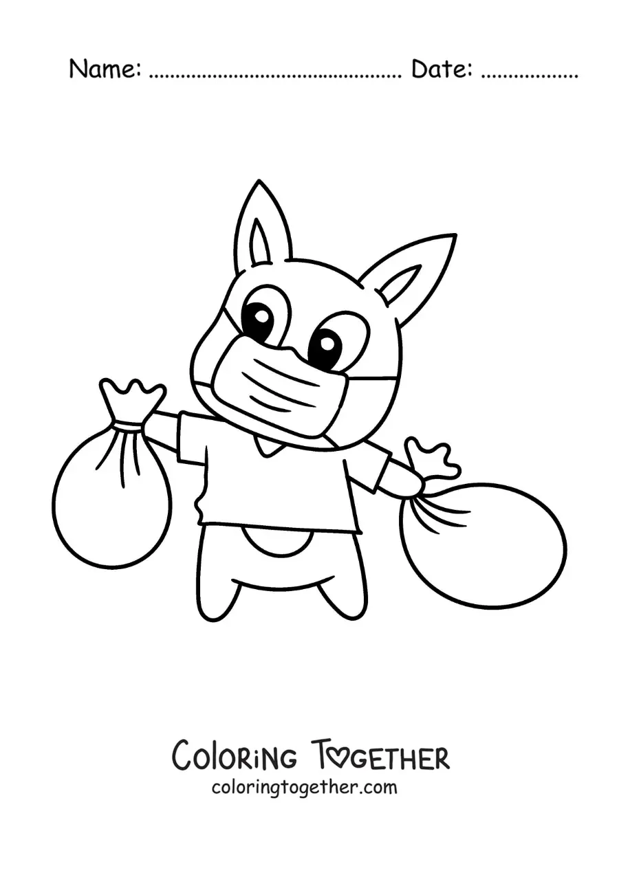 Coloring page of a cartoon piglet taking out the trash