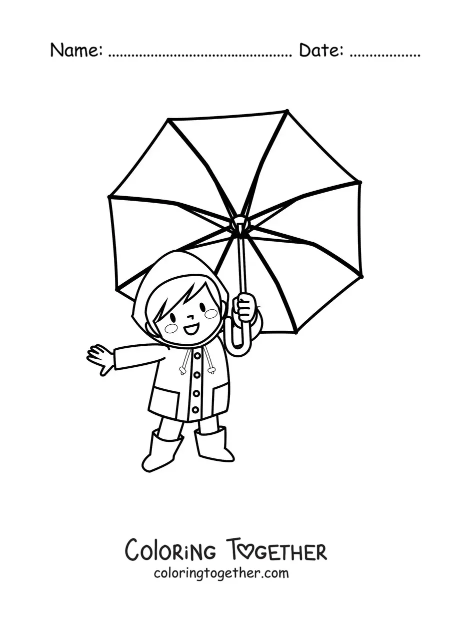Coloring page of a kawaii boy holding a parasol