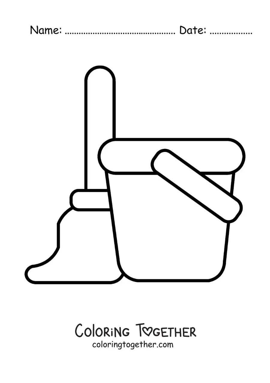 Coloring page of a mop and a bucket