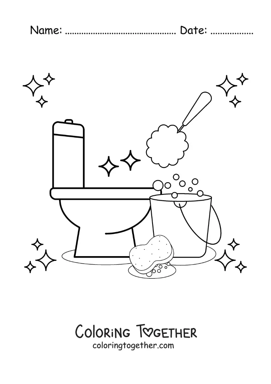 Coloring page of bathroom cleaning supplies
