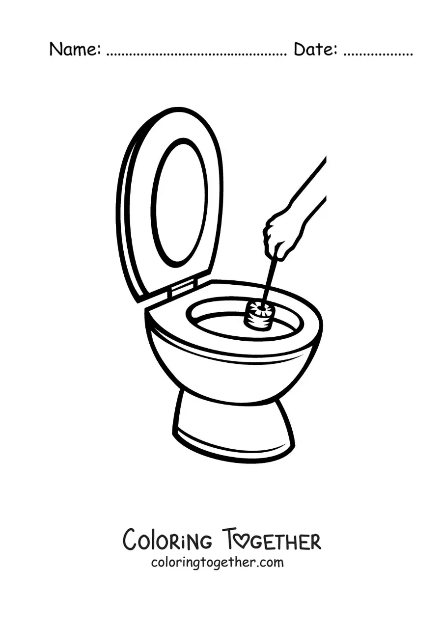 Coloring page of a hand cleaning a toilet