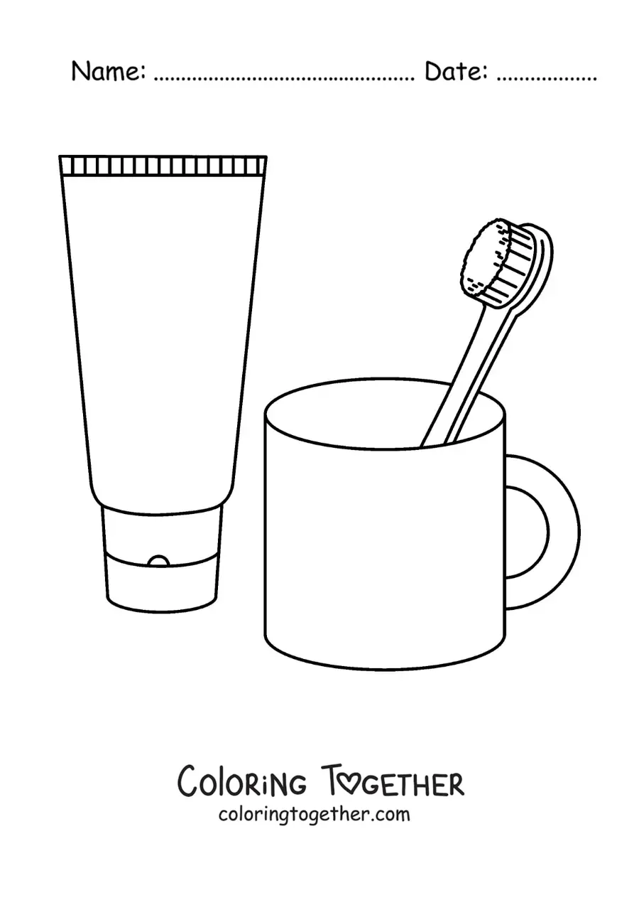 Coloring page of a toothpaste and a brush