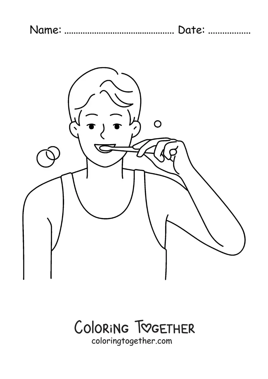 Coloring page of a man brushing his teeth