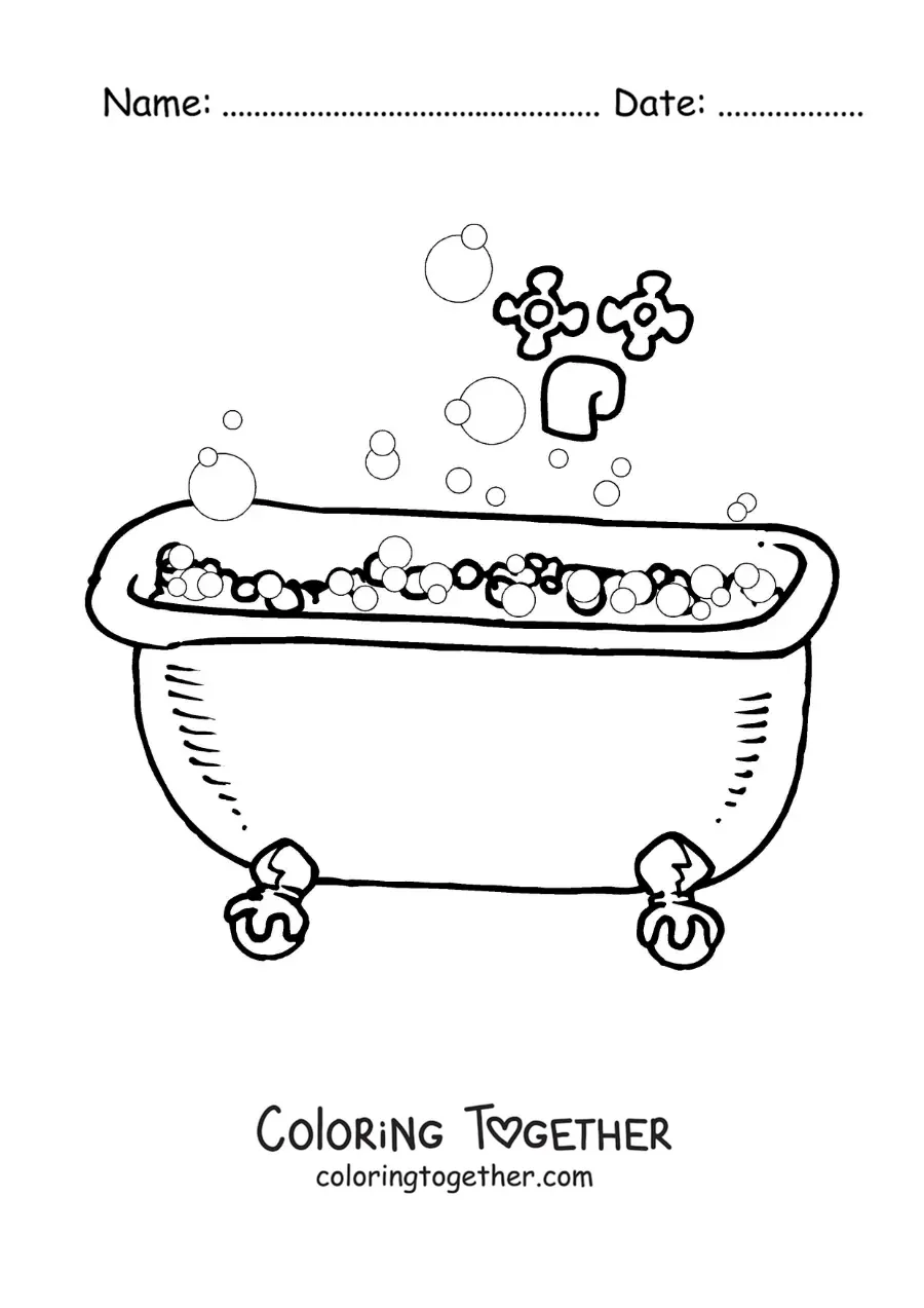 Coloring page of a bathtub full of bubbles