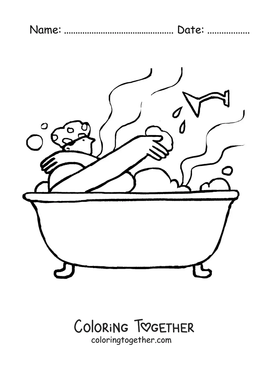 Coloring page of a person taking a hot bath