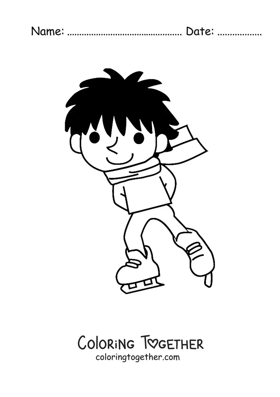 Coloring page of a boy ice skating