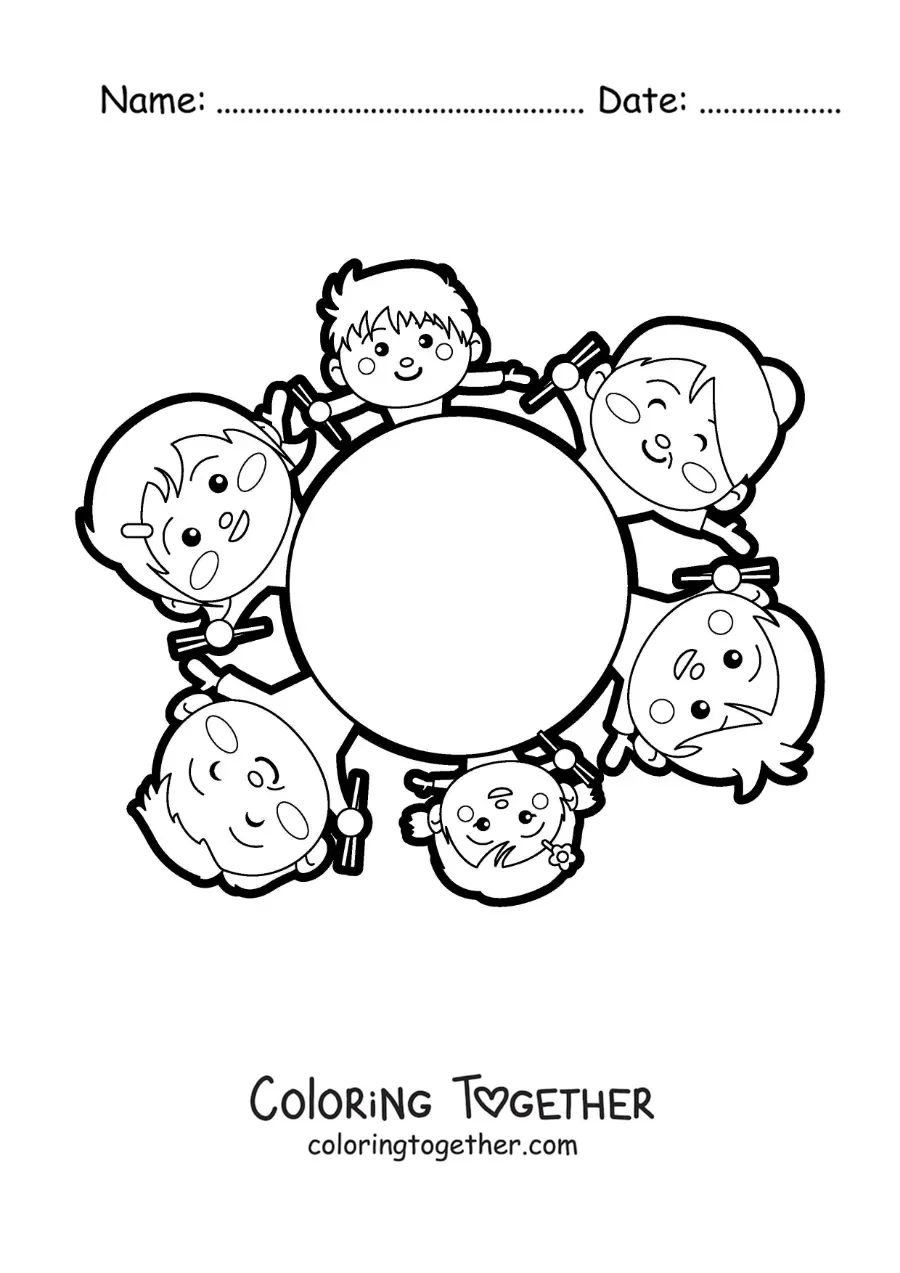 Coloring page of a family sitting around the table to eat