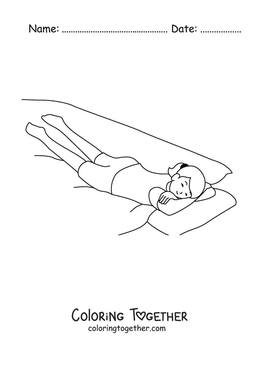 Coloring page of a girl lying down asleep in her bed