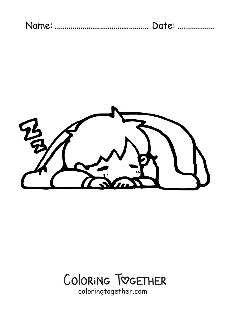 Coloring page of a kawaii boy dreaming while he sleeps