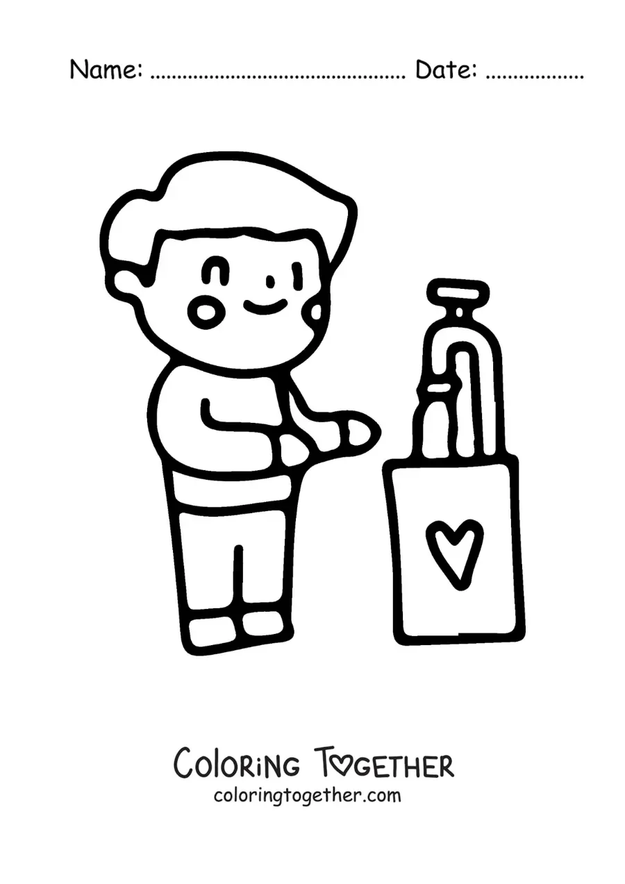Coloring page of a boy washing his hands