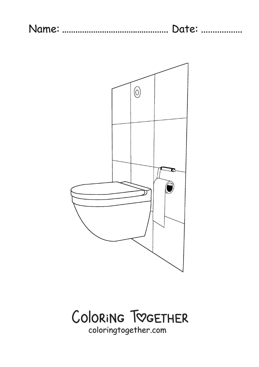 Coloring page of the toilet and the toilet paper in the bathroom