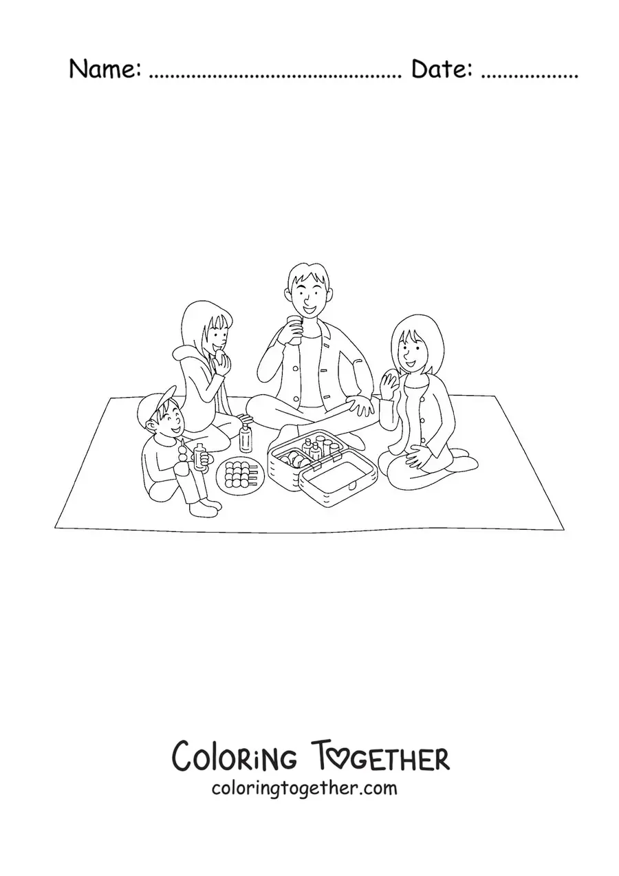 Coloring page of a family picnic