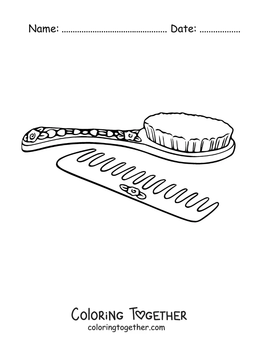 Coloring page of a brush and a comb