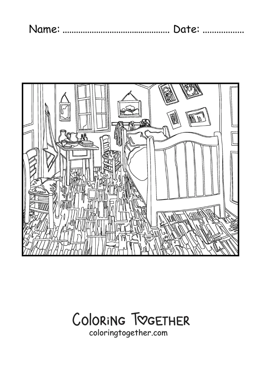 Coloring page of The Bedroom in Arles by Van Gogh