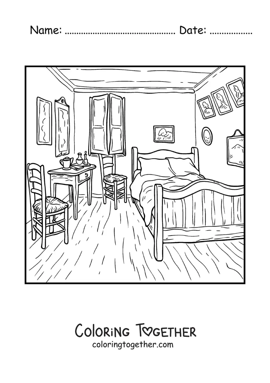 Coloring page of a famous Van Gogh painting for kids