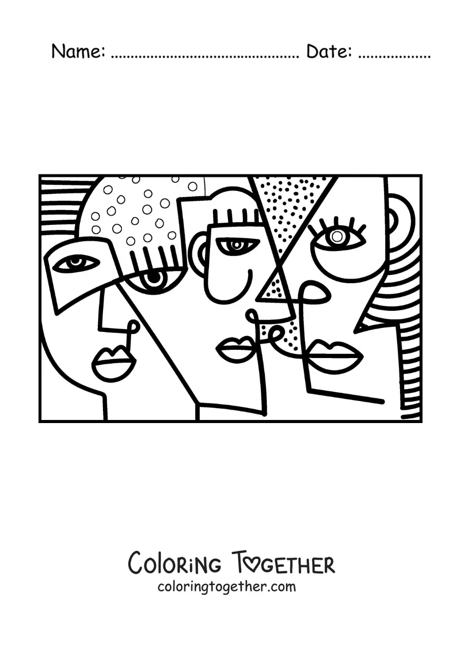 Coloring page of a painting in the style of Picasso for kids
