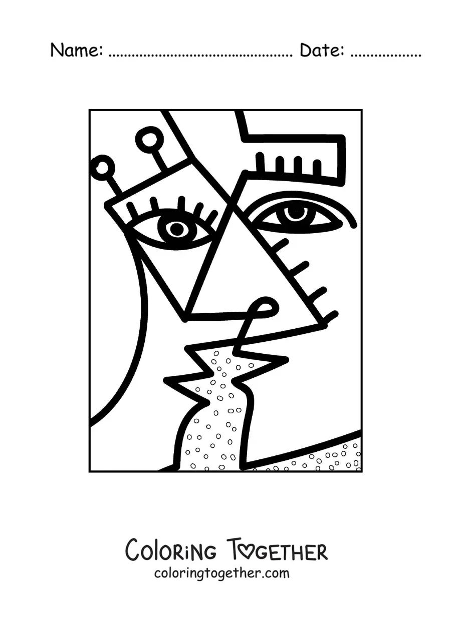 Coloring page of modern art in the style of Pablo Picasso