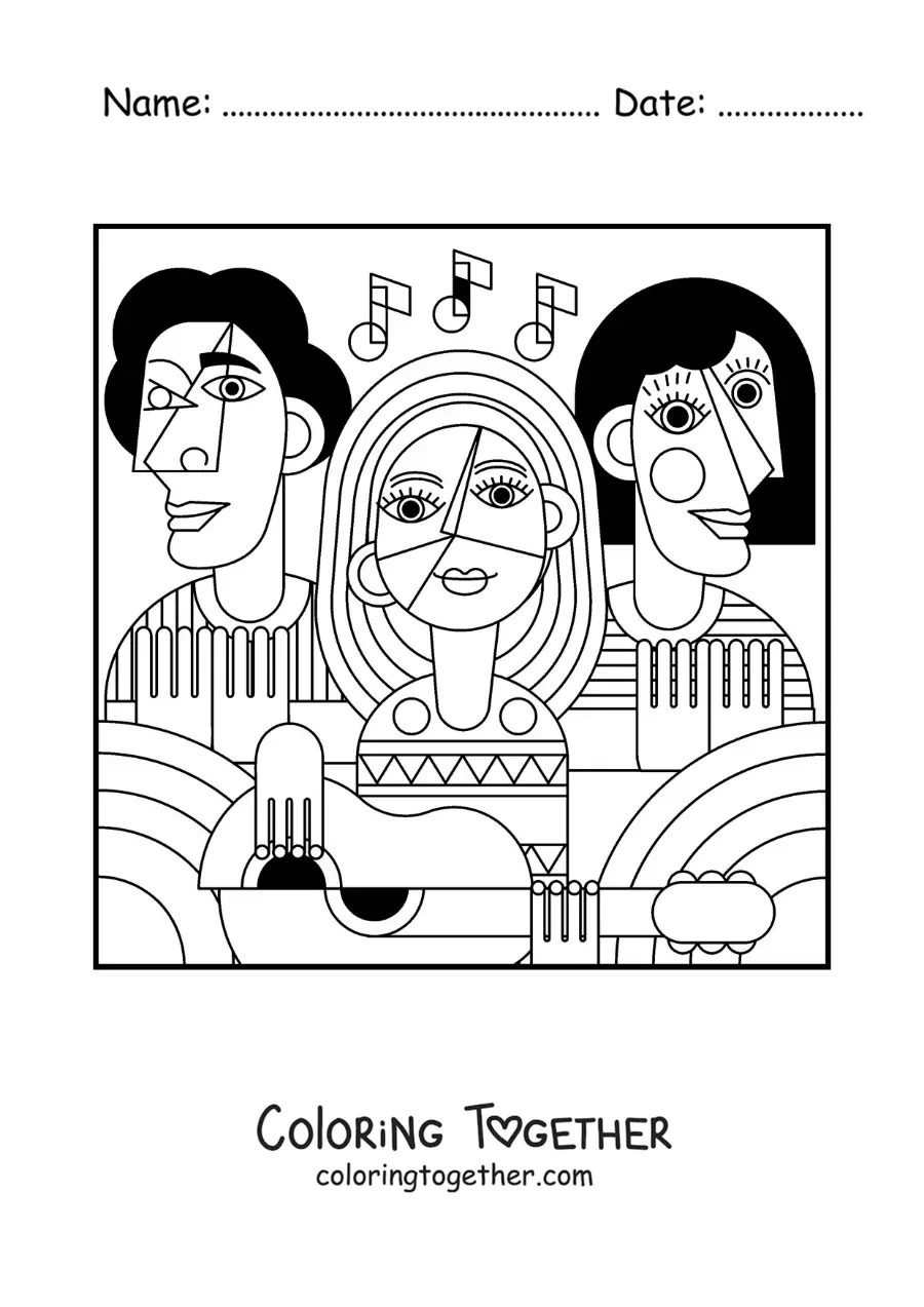 Coloring page of Picasso's cubism for kids