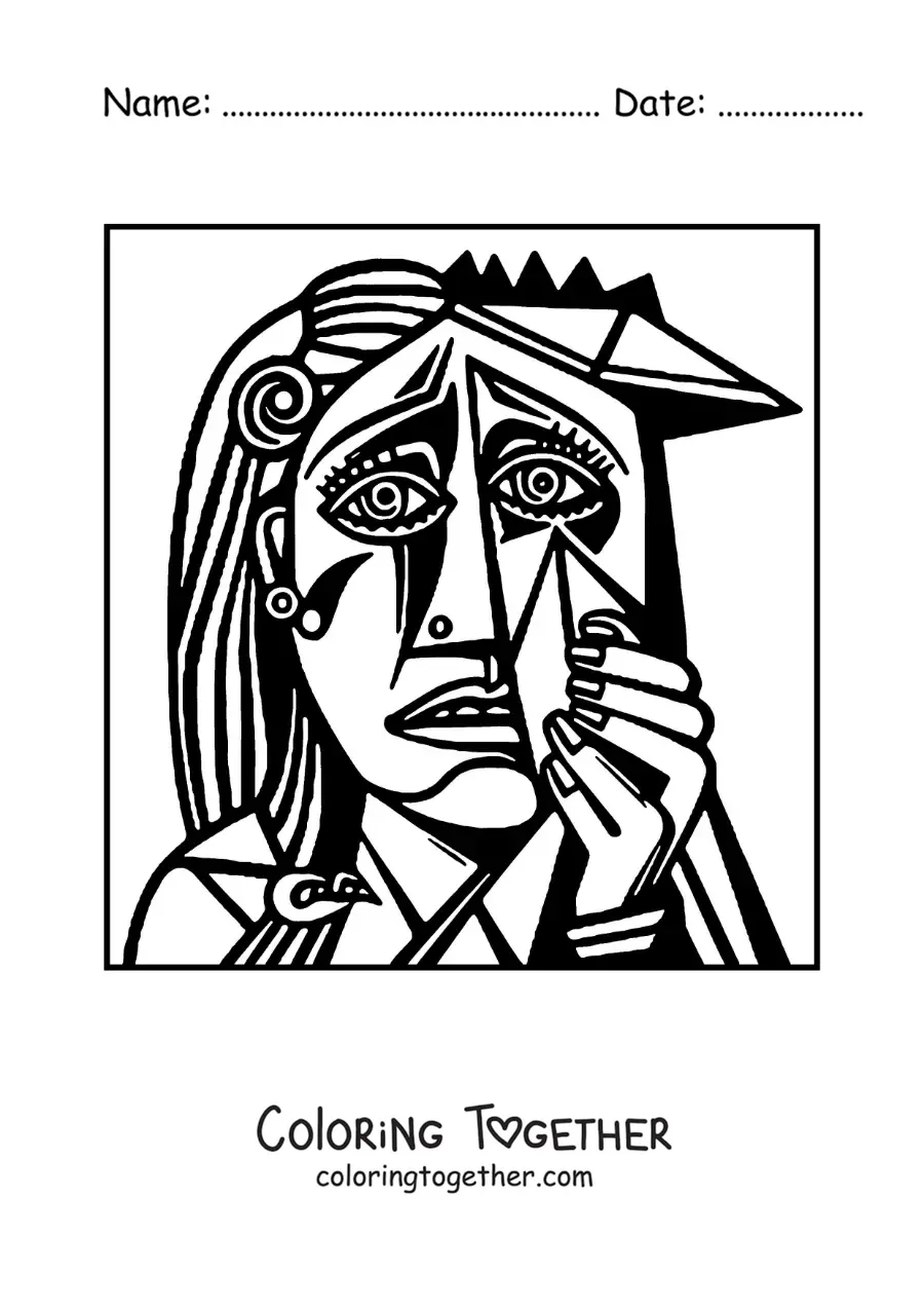 Coloring page of a portrait in the style of Picasso
