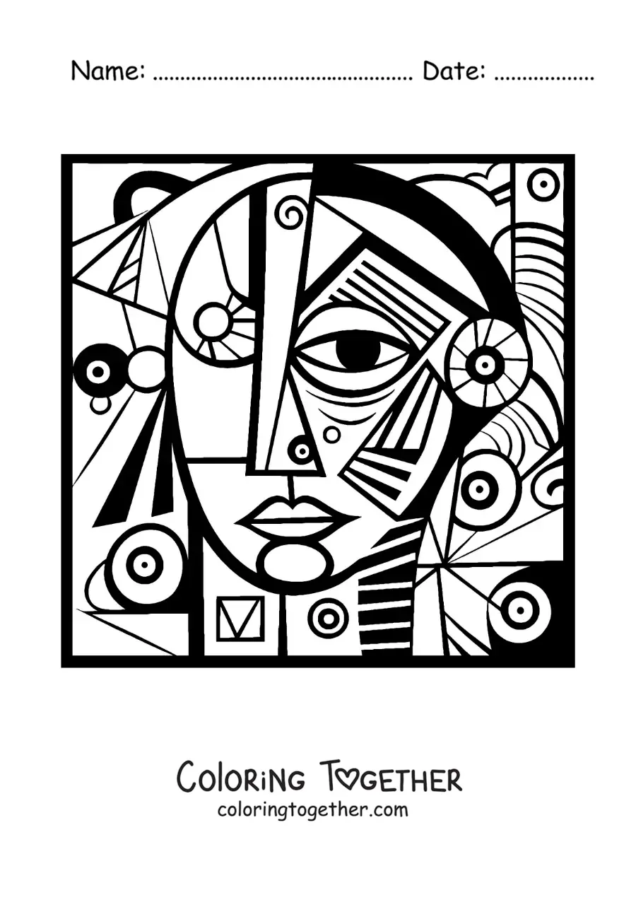 Coloring page of a painting inspired by Picasso for kids